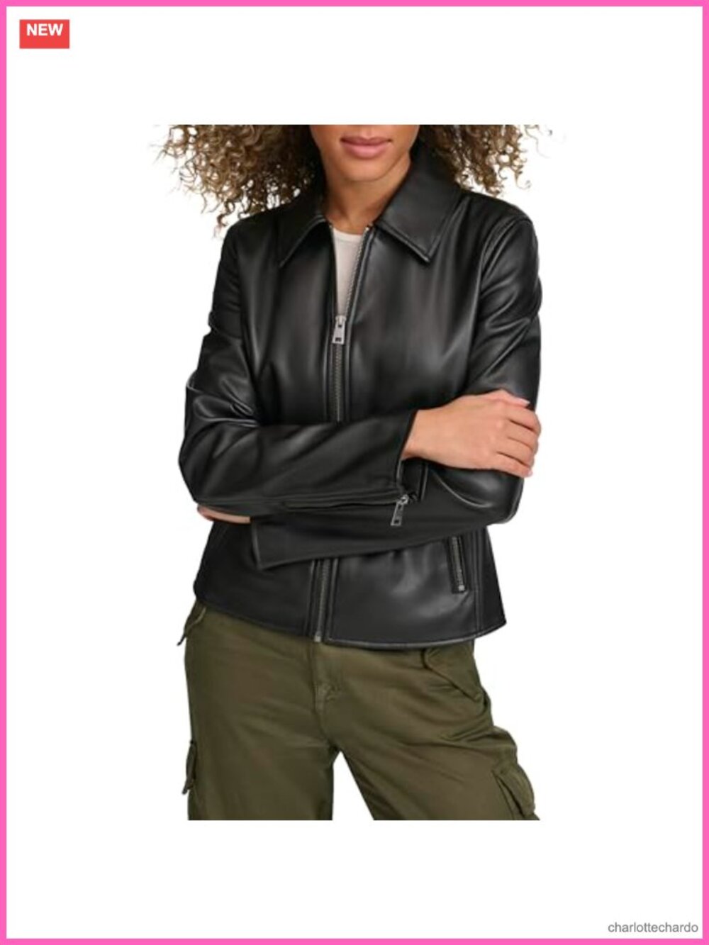 Faux Leather Laydown Collar Racer Jacket Water Resistant